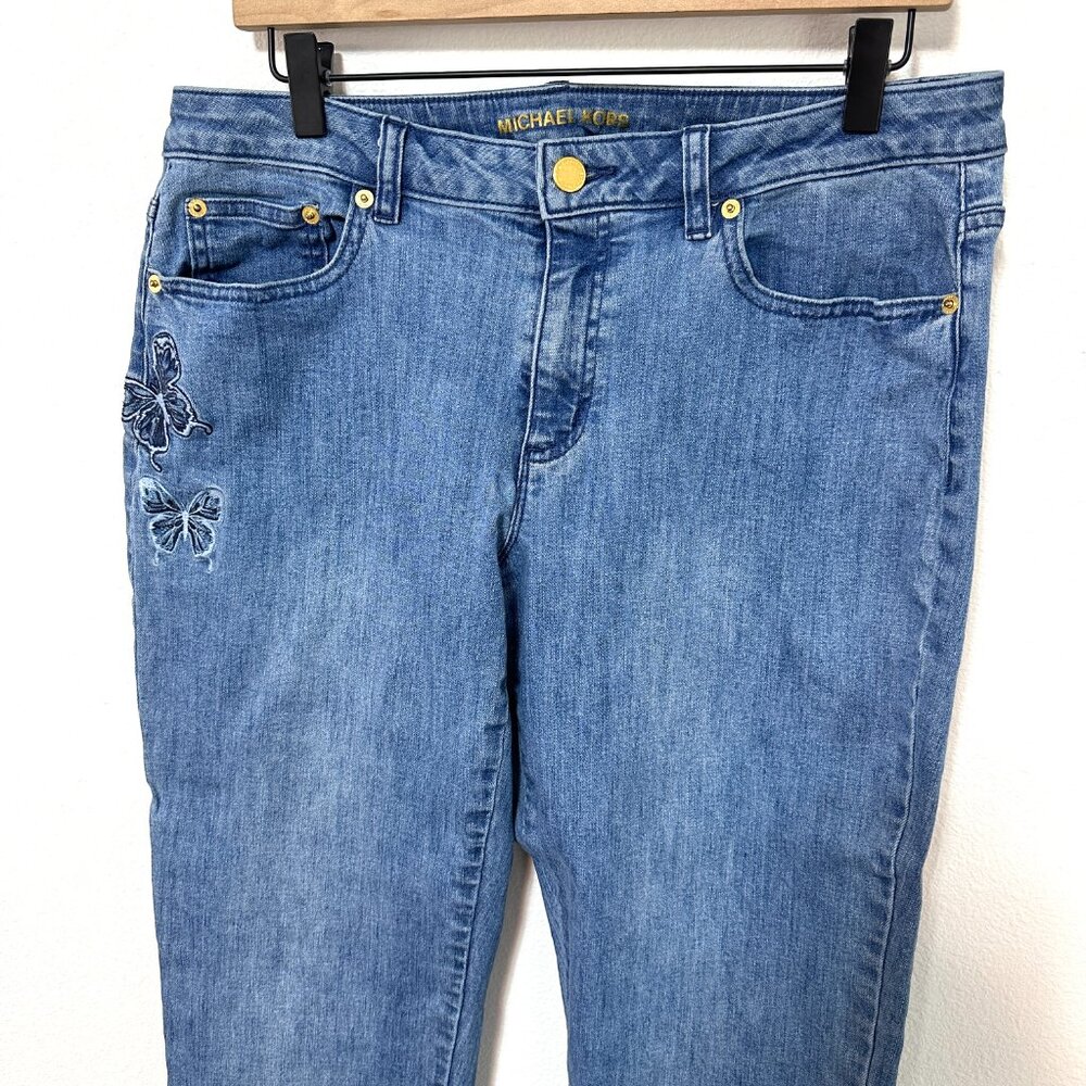 MICHAEL Michael Kors Embroidered Butterfly Straight Leg Jeans Size 10 - Picture 2 of 11
